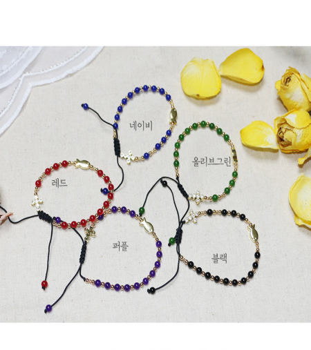 [813579] 팔찌묵주/옥14K로즈골드물고기매듭/4mm / RN