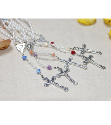 [813581] 5단묵주/펄진주산호꽃/4mm/ RN